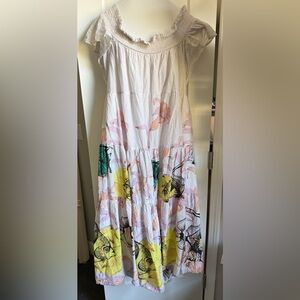 Anthropologie Maeve White Tiered Dress with Multicolor Fish Print